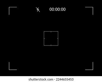 Fondo negro vectorial con pantalla de grabación de cámara. Marco de plantilla de vector del visor para la cámara.