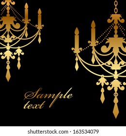 Vector black background with gold chandelier