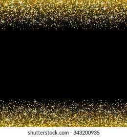 Vector Black Background With Gold Glitter Sparkle, Greeting Card Template