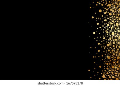 Vector black background with gold snow