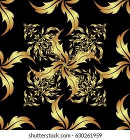 Vector black background with golden elements for your creativity. Seamless luxury gold patern with triangular scales.
