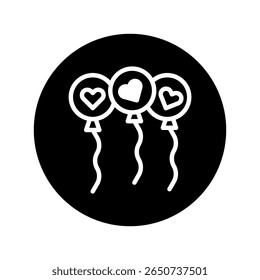 Vector black background image featuring a trio of charming heart adorned balloons for celebratory occasions, creating a festive mood