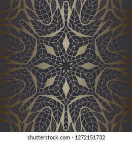 Vector black background with Luxury Gold glitter mandala glitter in ethnic style. Decorative vintage ornament.  Oriental circular golden pattern. Arabic, Islamic, moroccan, asian, indian native africa