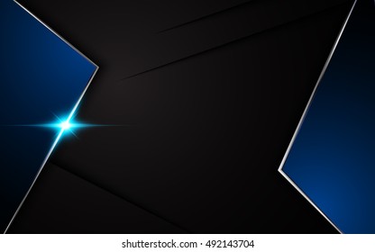 Vektorillustration, schwarzer Hintergrund, metallisch, blauer Rahmen, Design-Vorlage