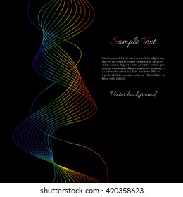 Vector black background with rainbow wave and example text