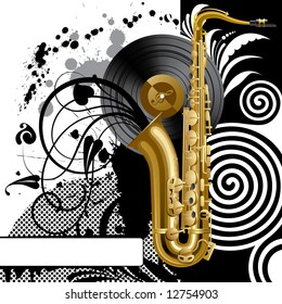 Vector black background with a saxophone