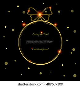 Vector black background with a silhouette of a golden shining ball and with example text