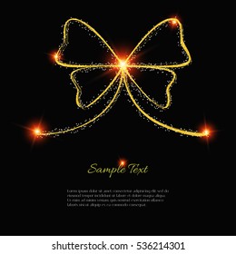 Vector black background with a silhouette of a golden shining bow and with example text.  Isolated logo