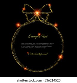 Vector black background with a silhouette of a golden shining ball and with example text