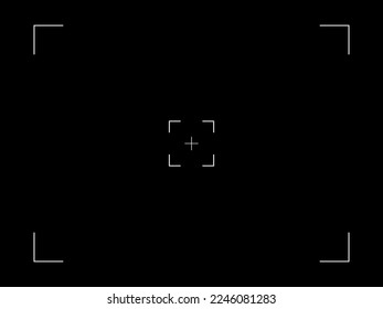 Vector black background with simple camera recording screen. Viewfinder vector template frame with focus for camera.