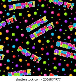 Vector black background. Simple seamless pattern with dimples. Colorful sensory antistress toy, bubble fidget, slam it.