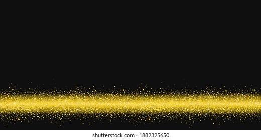 Vector black background with sparkling gold stripe. Glitter texture for design and decoration. Abstract shining pattern. EPS 10