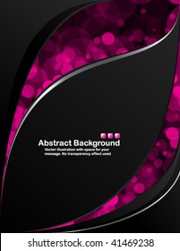 Vector. Black background with transparent random pink circles.