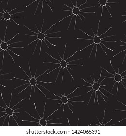 Vector black background with white suns. Samless texture