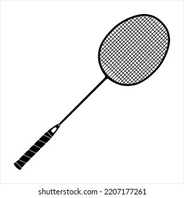Vector black badminton racket isolated on white background. Flat linear icon for sports apps and websites. Equipment for racket sports. - Shutterstock ID 2207177261