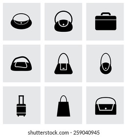 Vector black bag icon set on grey background