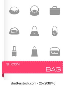 Vector black bag icon set on white background.