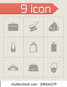Vector black bag icons set on grey background