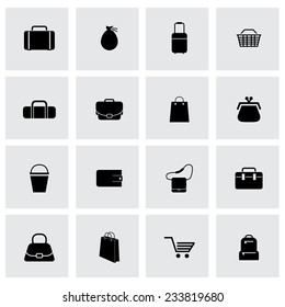 Vector black bag icons set on grey background