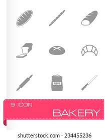 Vector black bakery icon set on grey background