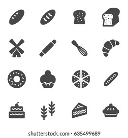 Vector black bakery icons set on white background