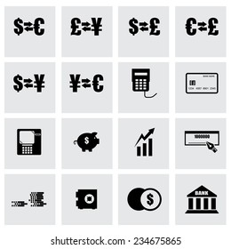 Vector black bank icon set on grey background