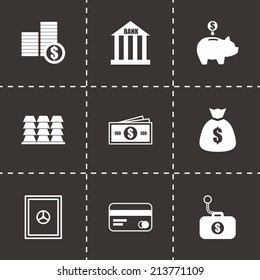 Vector black bank icons set on black background
