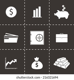 Vector black bank icons set on black background