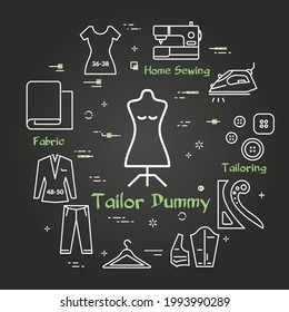 Vector black banner of tailor and sewing - Tailor Dummy