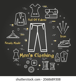 Vector black banner of tailor and sewing - men clothing