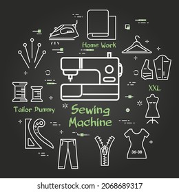 Vector black banner of tailor and sewing - sewing machine
