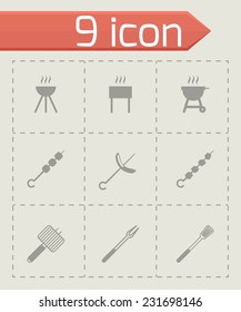 Vector black barbecue icon set on grey background