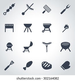 Vector black barbecue icon set. 
