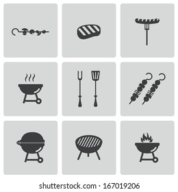 Vector black barbecue icons set on white background