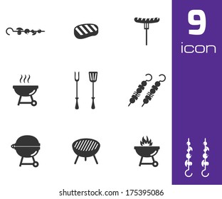 Vector black barbecue icons set on white background