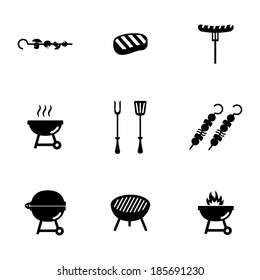 Vector black barbecue icons set on white background