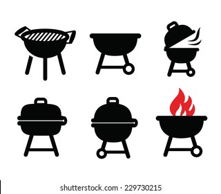 vector black barbecue  icons set on white