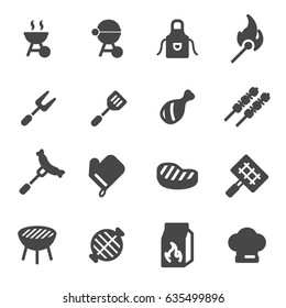 Vector black barbecue icons set on white background