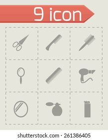 Vector black barber icon set on grey background