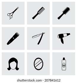 Vector black barber icons set on grey background