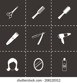 Vector black barber icons set on black background