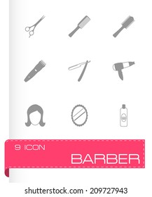 Vector black barber icons set on white background