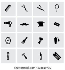 Vector black barber icons set on grey background