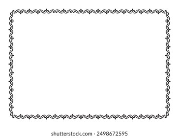 Vector black baroque rectangle border frame. Template. Isolated on white background.