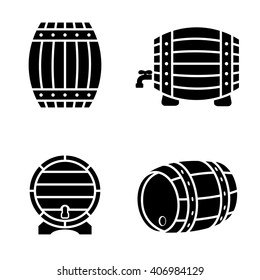 Vector black barrels icons set on white background. Barrel sign.