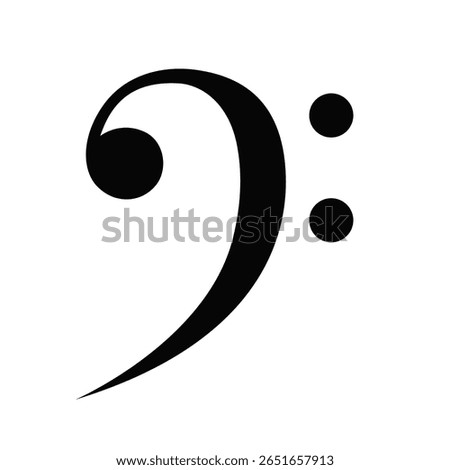 Vector black bass clef musical symbol isolated on white background