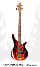 Vector black bass guitar with flames