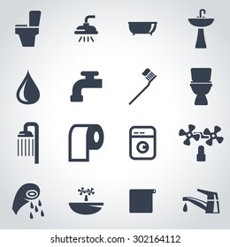 Vector black bathroom icon set.