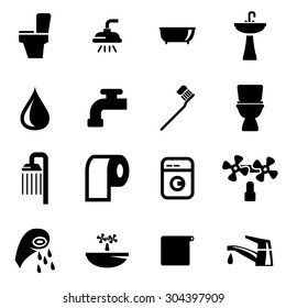 Vector black bathroom icon set