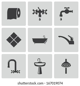 Vector black bathroom icons set on white background